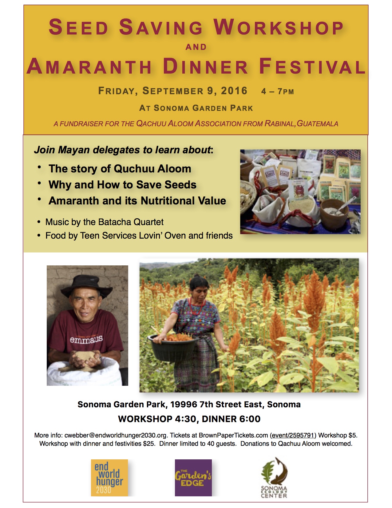 Seed Saving Workshop and Amaranth Dinner Festival